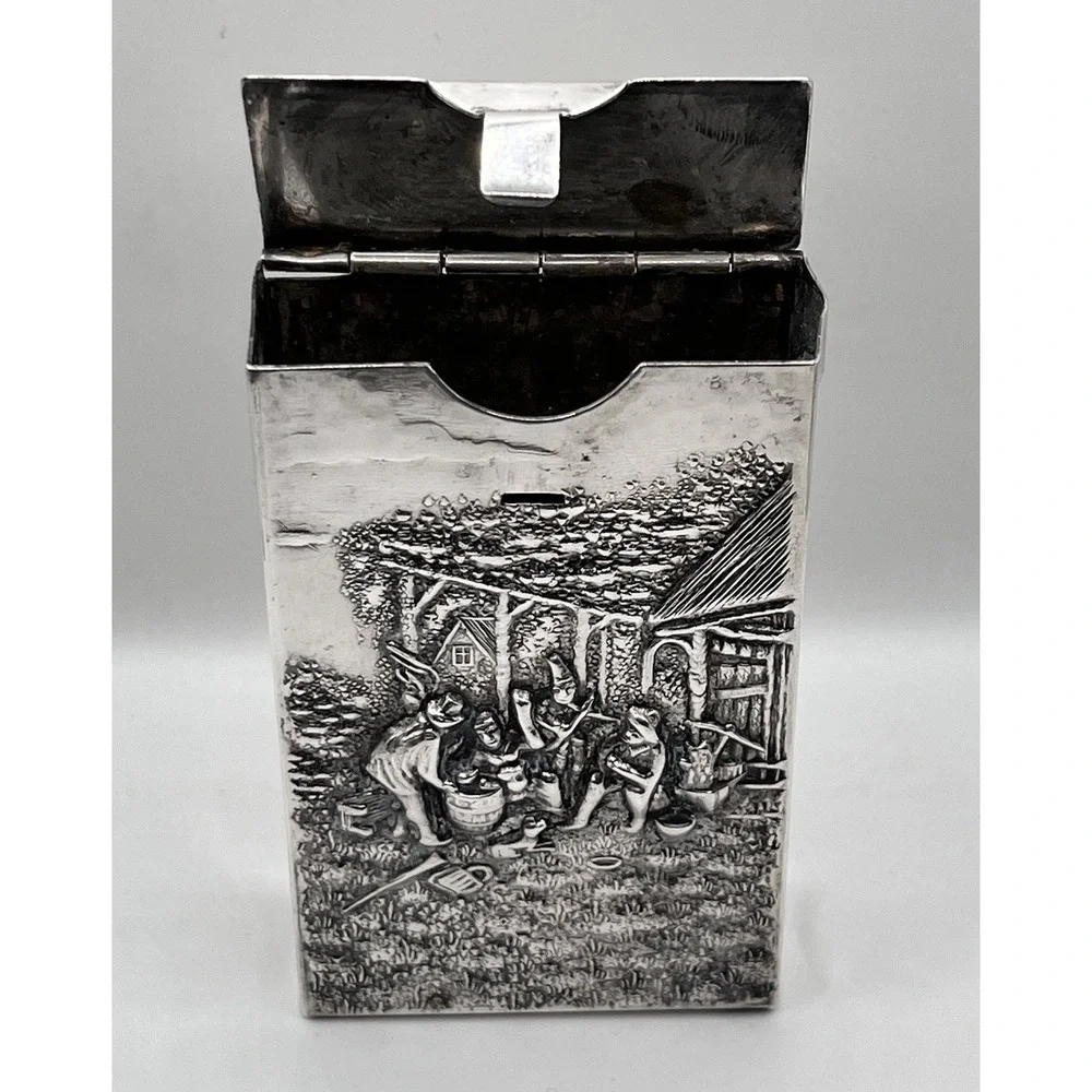 Antique JHS Silver Plate Cigarette Case W/ Spritzer Fuhrmann Comb Case Read